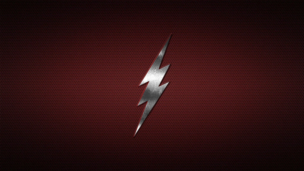 Metallic Flash symbol on dark red textured background superhero wallpaper dynamic design