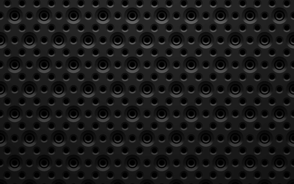 Dark metallic mesh wallpaper with repeating perforated circular pattern industrial texture