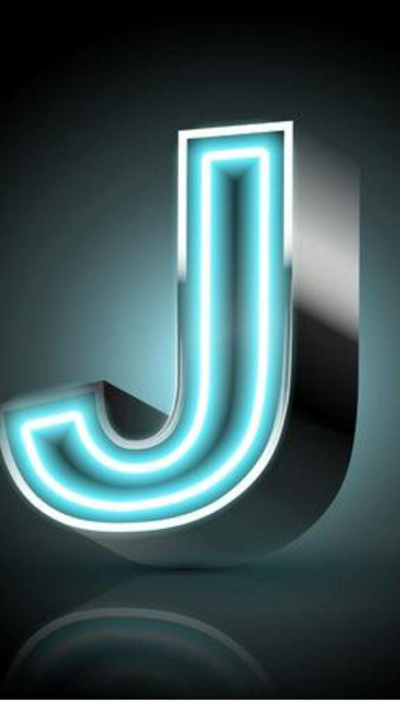 Vibrant Neon Blue Metallic Letter J Wallpaper Against Dark Background