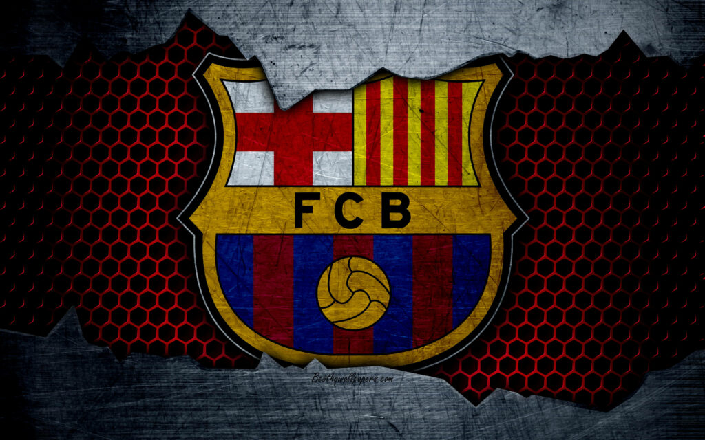 Metallic Obscurity: Barcelona FC Logo Hidden in Metal Textures Wallpaper
