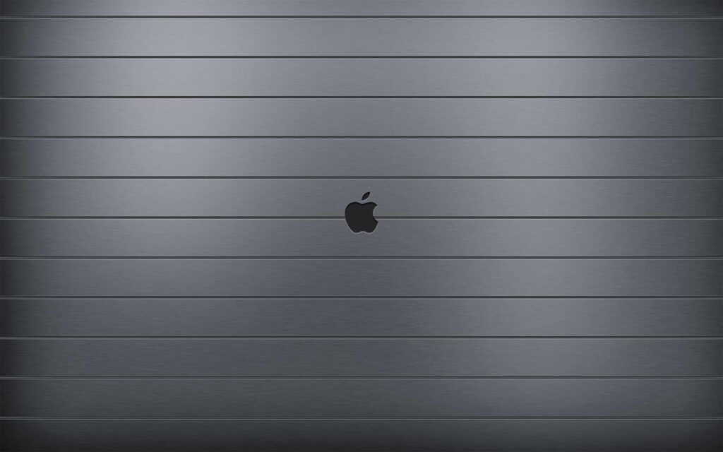 Minimalist Apple logo wallpaper on dark brushed aluminum with horizontal lines MacBook Air style
