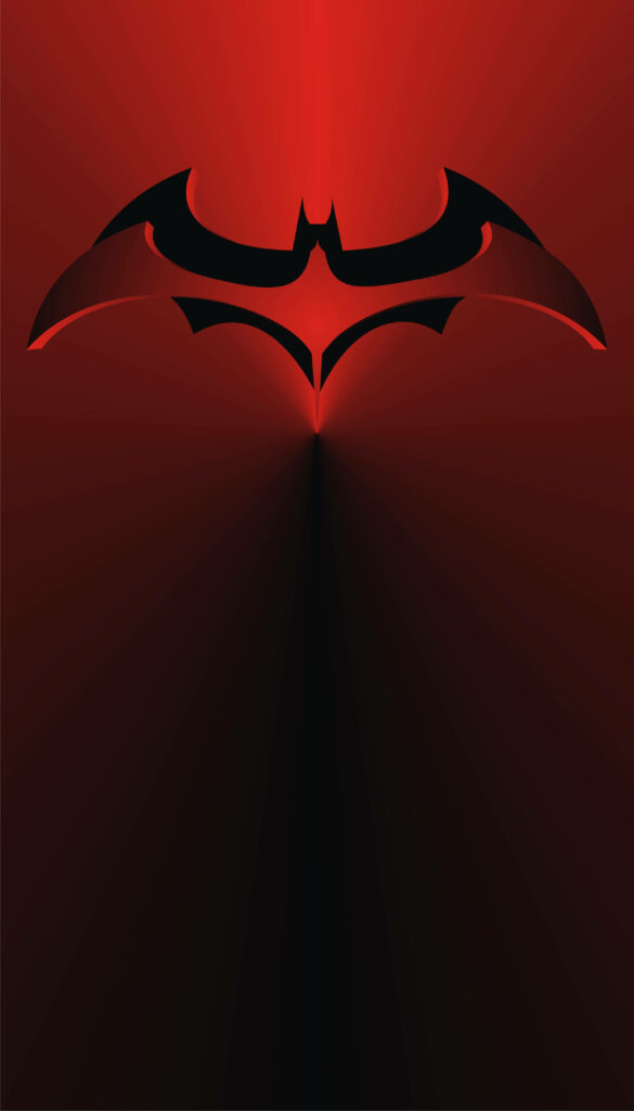 Metallic red Batman logo on dramatic gradient background bold iPhone wallpaper design