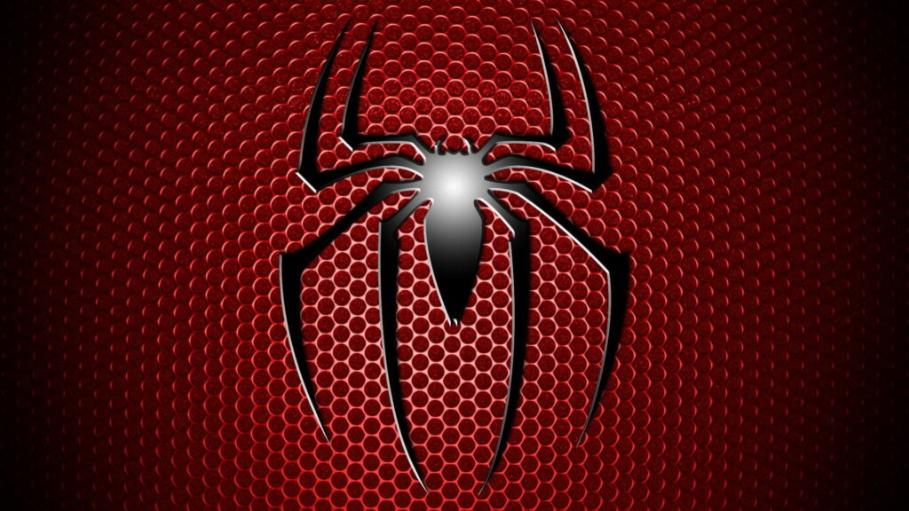 Bold metallic Spiderman logo on textured red background, iconic superhero suit HD wallpaper