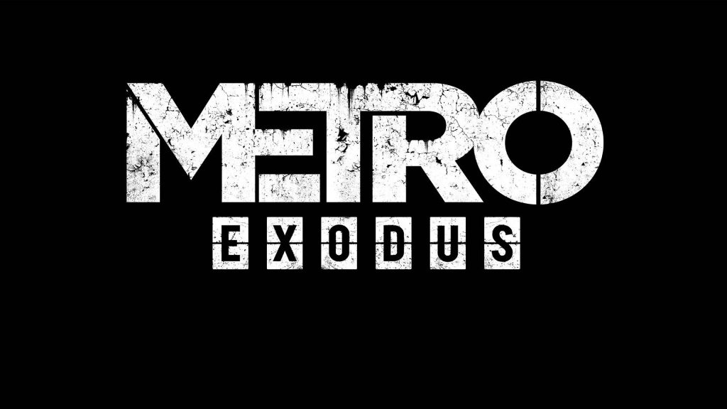 Minimalist Metro Exodus wallpaper with distressed white logo on solid black post-apocalyptic background
