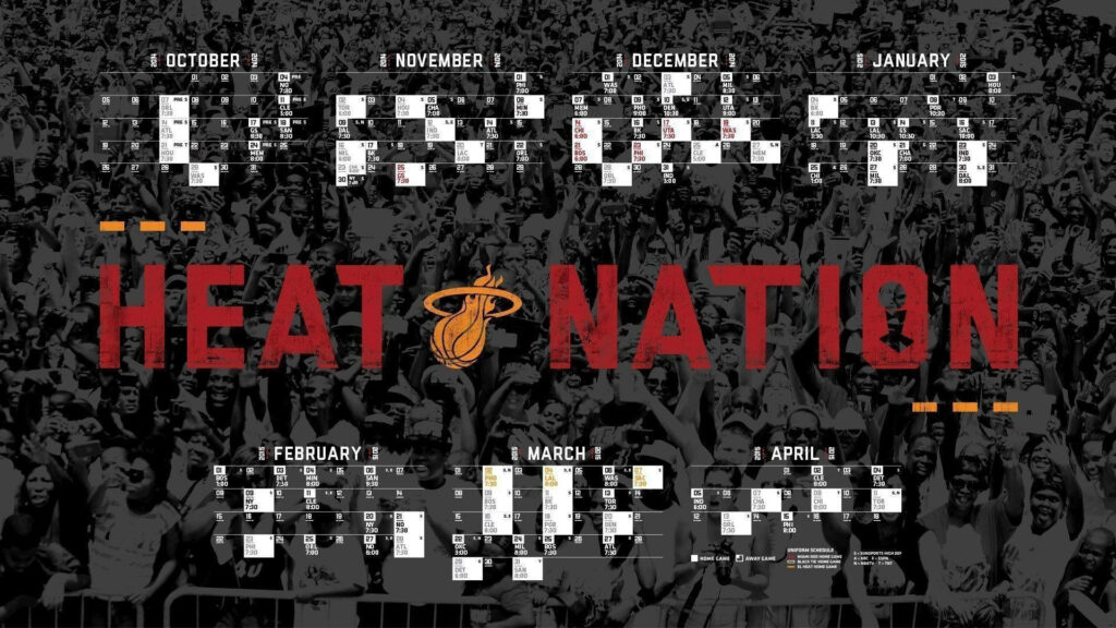 Miami Heat schedule wallpaper with official game dates and vibrant cheering fans background