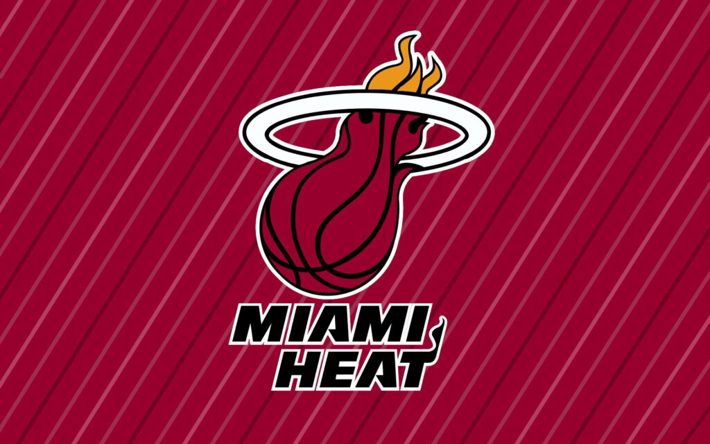 Miami Heat logo centered on vibrant red striped background NBA basketball fan wallpaper