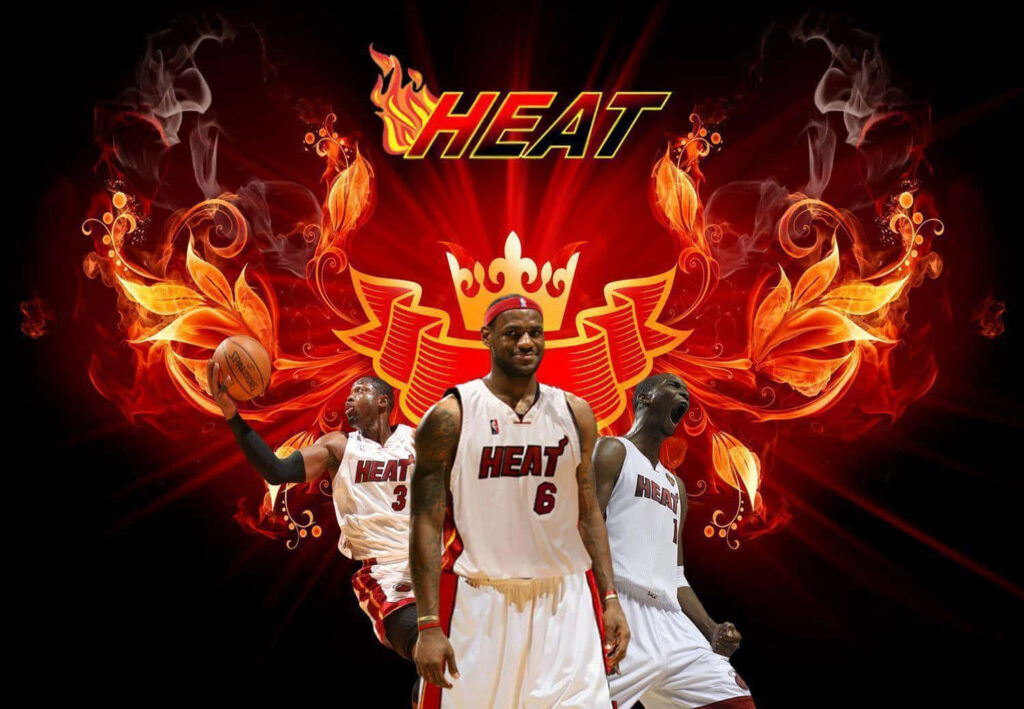 Miami Heat Three Kings digital art wallpaper with vibrant flames bold team graphics background