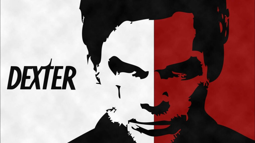 Michael C Hall as Dexter Morgan intense gaze bold red white black minimalist high contrast wallpaper