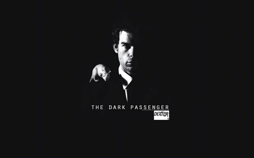 Michael C Hall as Dexter Morgan in dark minimalist wallpaper highlighting The Dark Passenger