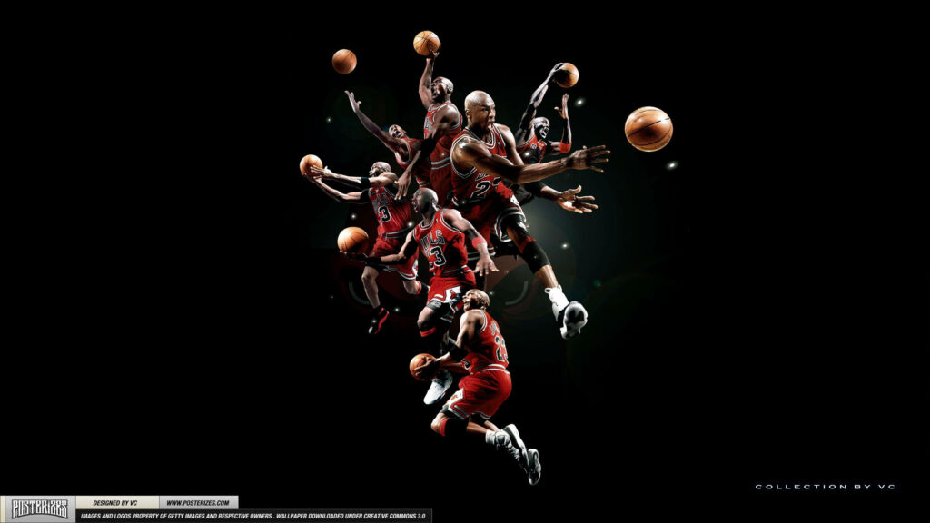 Legendary Michael Jordan Embraces Chicago Bulls Legacy: Captivating Poster Displaying Iconic Poses in High-Definition Wallpaper