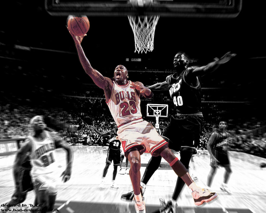 Airborne Artistry: NBA Snapshot Captures Michael Jordan's Majestic Dunk with Puckered Tongue Wallpaper