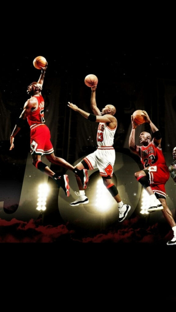 Michael Jordan dunks in Chicago Bulls uniform dynamic basketball wallpaper for iPhone fans