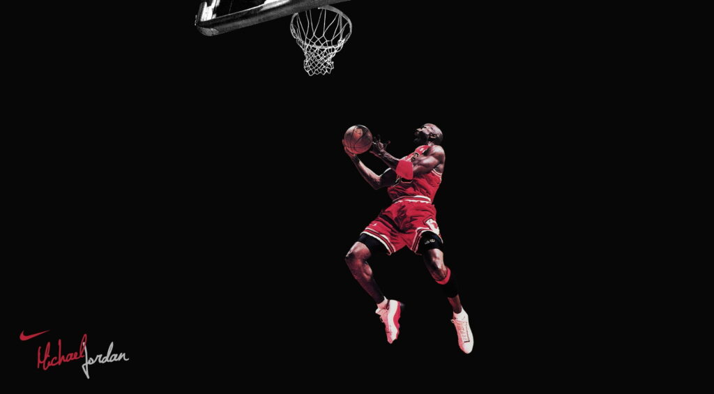 Michael Jordan slam dunk Chicago Bulls HD wallpaper black background signature logo sports fan