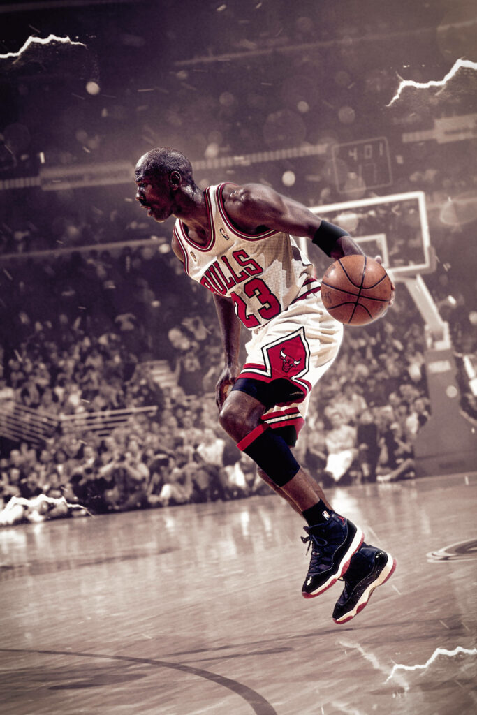 Legendary Flying Jordan: A Jaw-Dropping Dunk that Ignited Basketball Dreams Wallpaper