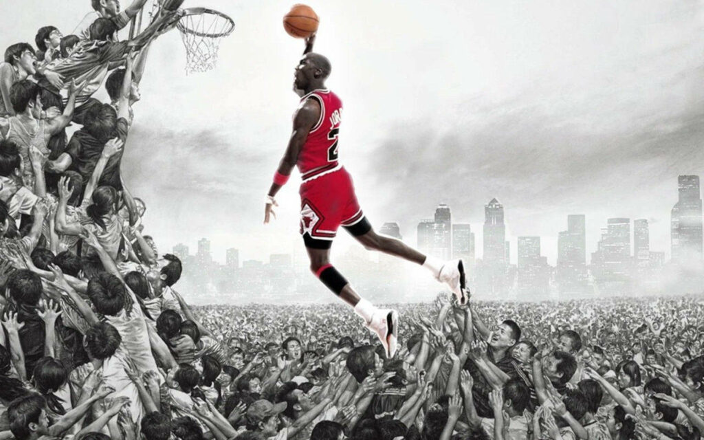 Airborne Dominance: Michael Jordan's NBA Throne Ascension through a Spectacular Dunk Wallpaper