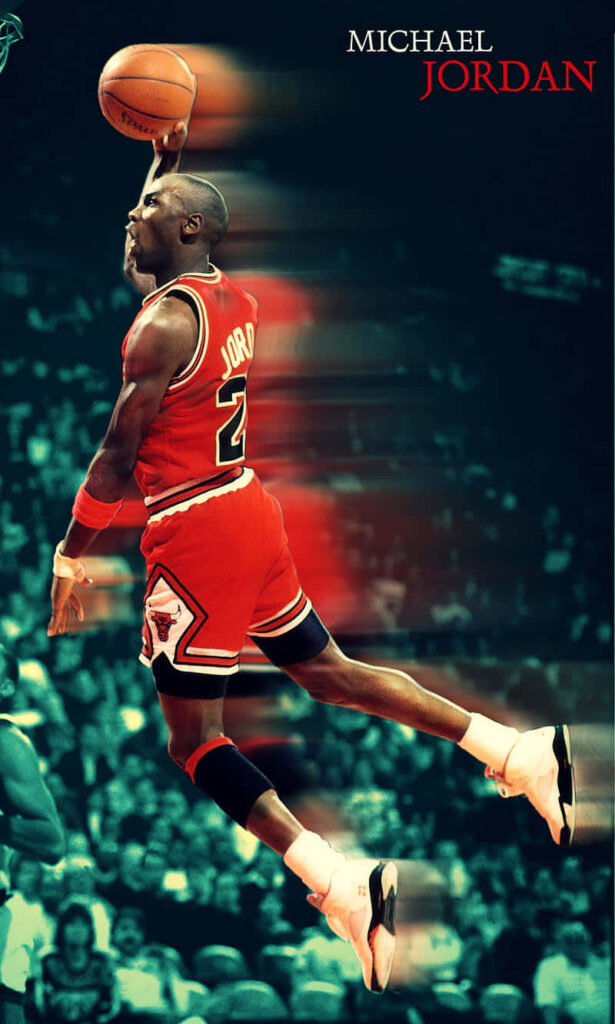 Unleashing the GOAT: Michael Jordan Soars Toward the Baseline in Thrilling Basketball Battle Wallpaper