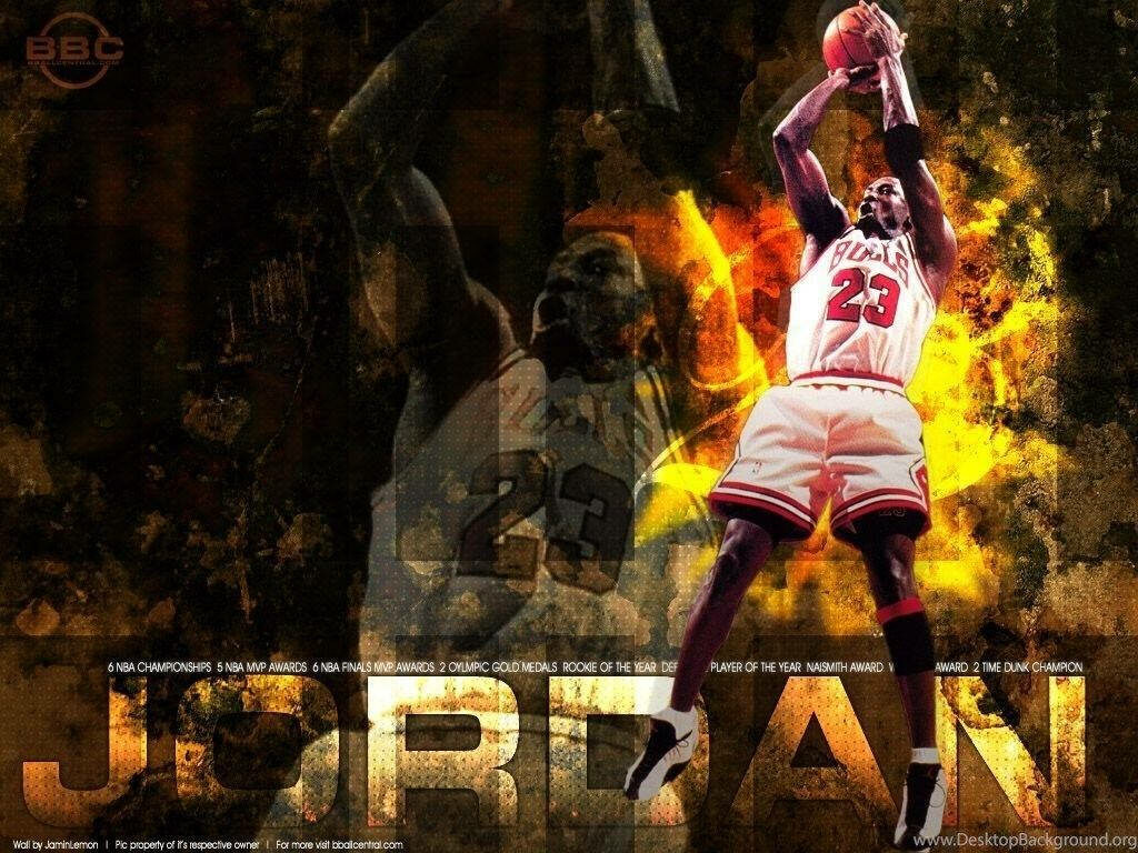 Icon in Action: Michael Jordan's Majestic Basketball Pose Wallpaper
