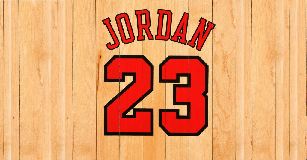Michael Jordan #23 Chicago Bulls Basketball Wallpaper on Wooden Panel Background