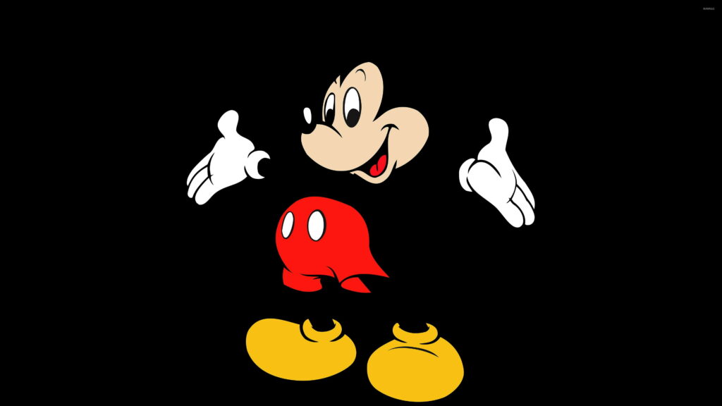 Mickey Mouse vibrant 4K wallpaper minimalist illustration red shorts yellow shoes black background