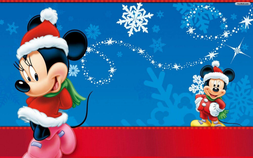Mickey and Minnie's Magical Christmas Ensemble: A Festive Disney Wallpaper