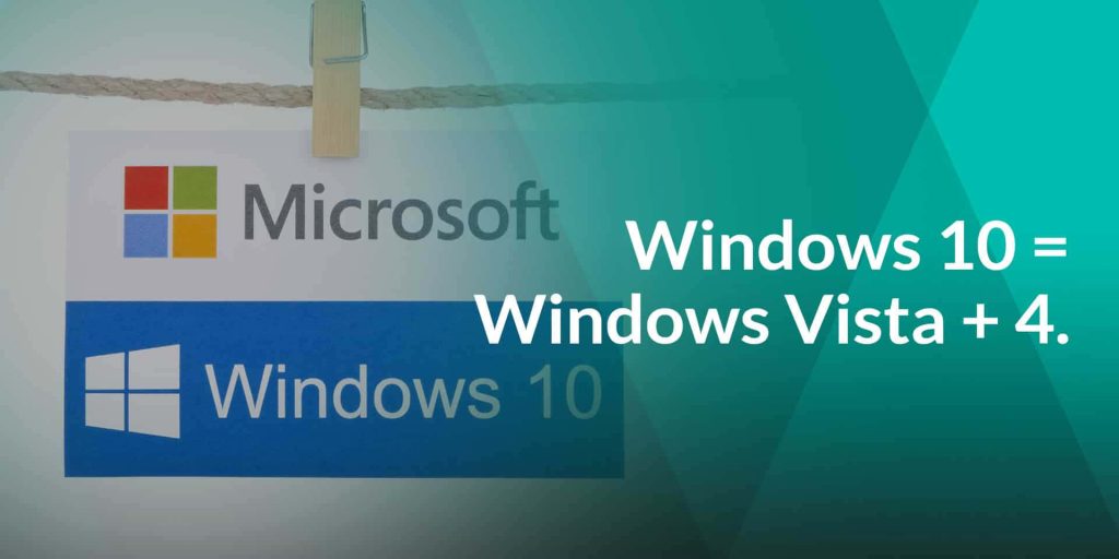 Microsoft Windows 10 logo with humorous Windows Vista plus 4 equation on teal abstract background Wallpaper