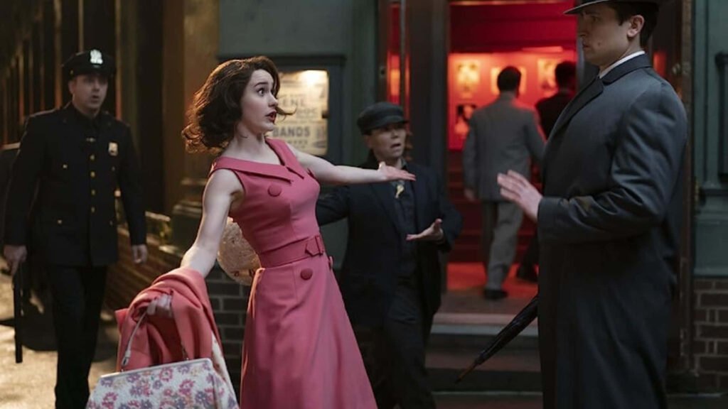 Midge Maisel's Charm: Dynamic Vintage Wallpaper Background