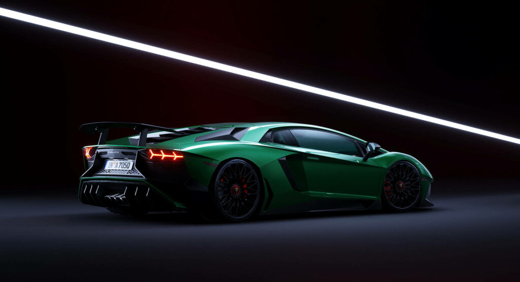 Sleek and Ferocious: A 3D Lamborghini Enthralls on a Dramatic Backdrop Wallpaper
