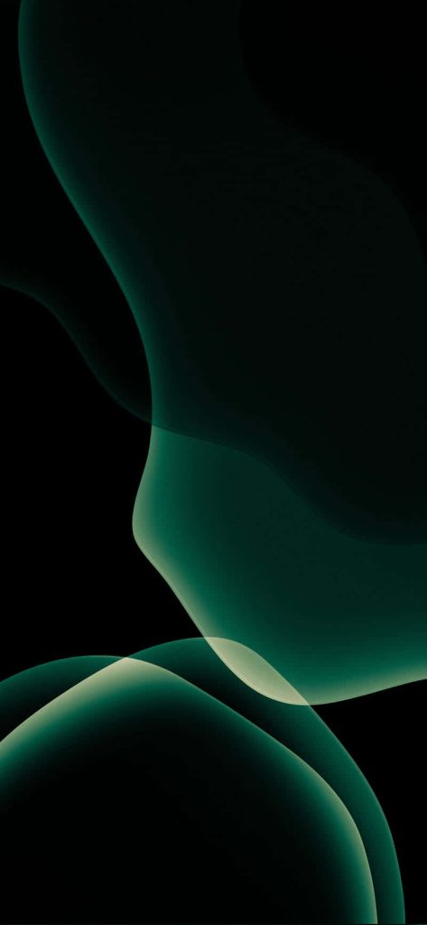 Midnight Green iPhone 11 Pro wallpaper with elegant abstract green curves on black background