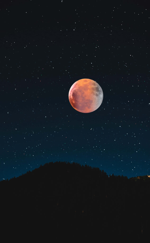 Midnight Majesty: Full Red Moon Phone Background with Mountain Silhouette Wallpaper