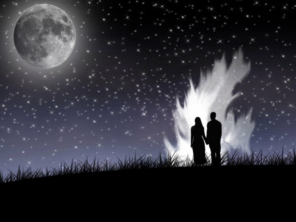 Midnight Romance: Captivating Lovers in a Lovely Night Wallpaper