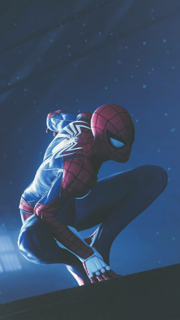 Arachnid's Night Glimpse: Spider Man Embraces Moonlit Serenity in Mobile Background Wallpaper