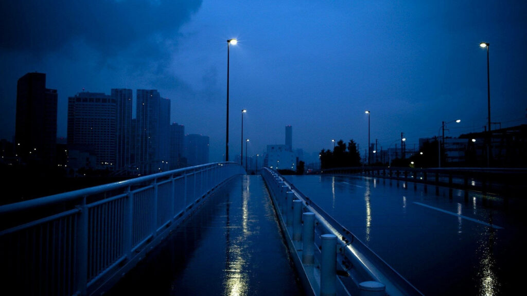 Midnight Skyscrapers: Serene Blue Aesthetic for your PC Wallpaper