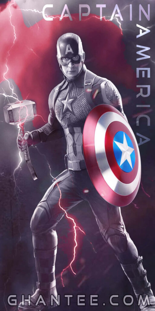 Captain America: Embracing the Power of Mjolnir and Shield in a Striking Digital Display Wallpaper