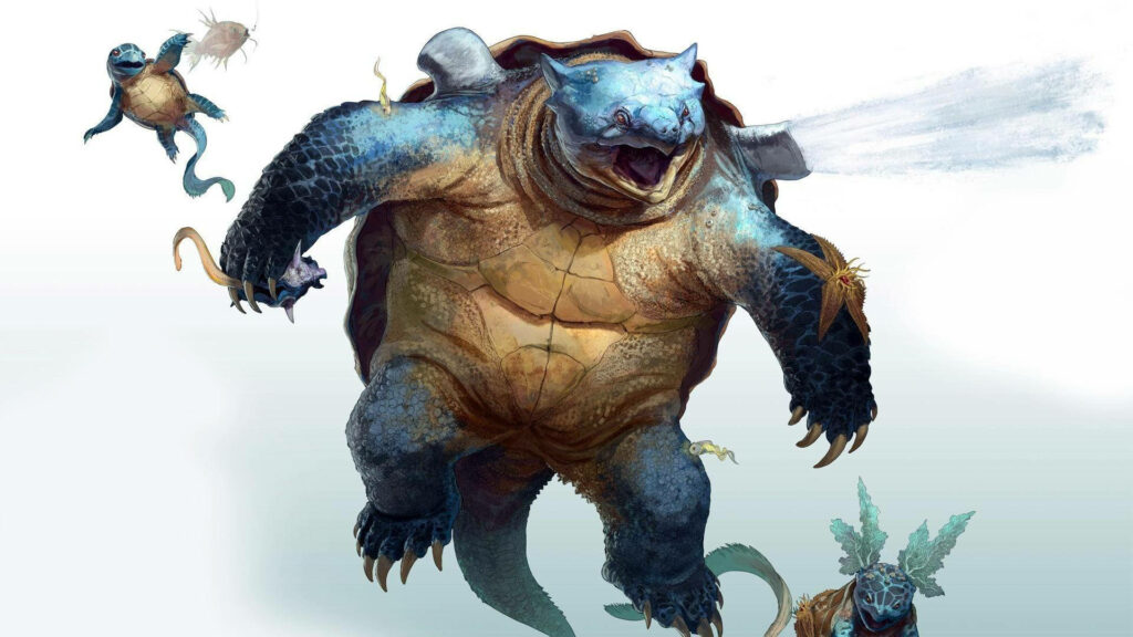 Blastoise wallpaper with dynamic evolution stages showcasing powerful water abilities background