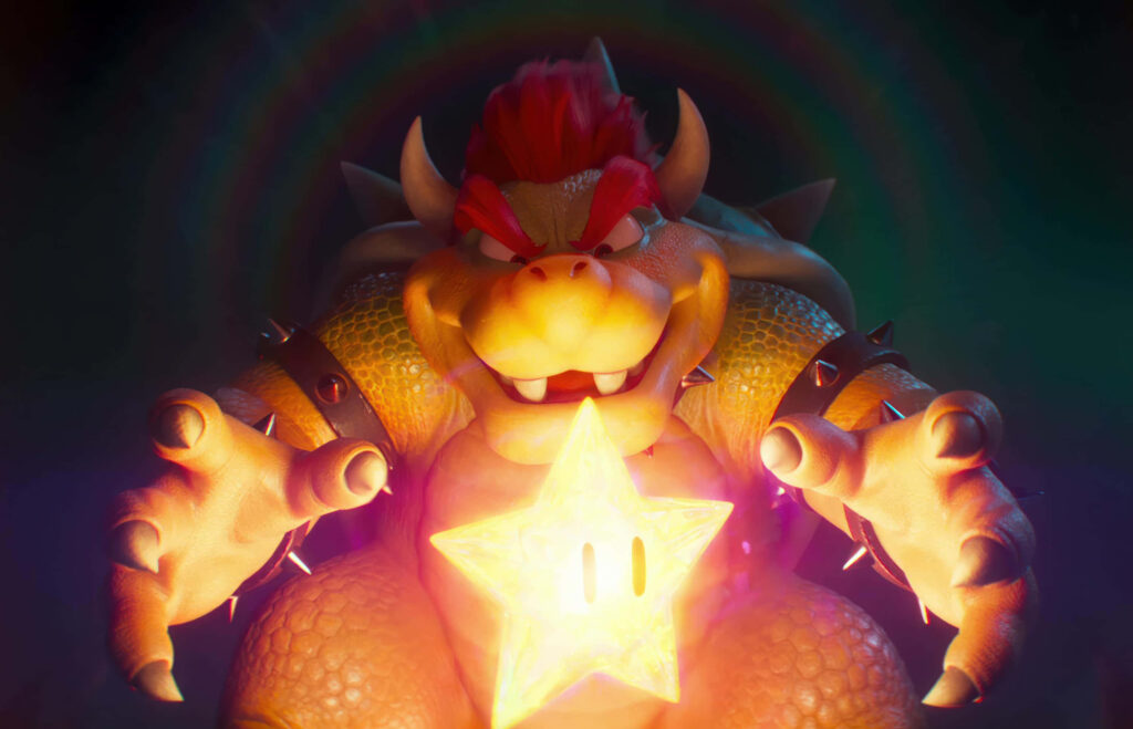 Bowser fierce digital art wallpaper glowing star vibrant orange yellow dynamic high-resolution background