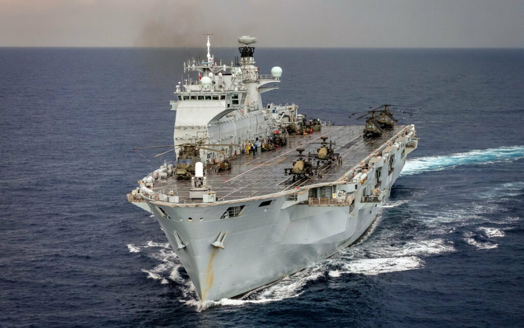 Seaborne Superpowers: Majestic HMS Ocean, the Ultimate Amphibious Assault Helicopter Carrier – A Captivating HD Wallpaper