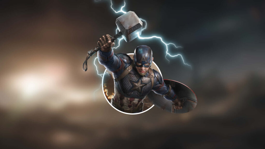 Unleashing the Thunder: Captain America Harnesses Mjölnir's Power and Wields the Vibranium Shield Wallpaper