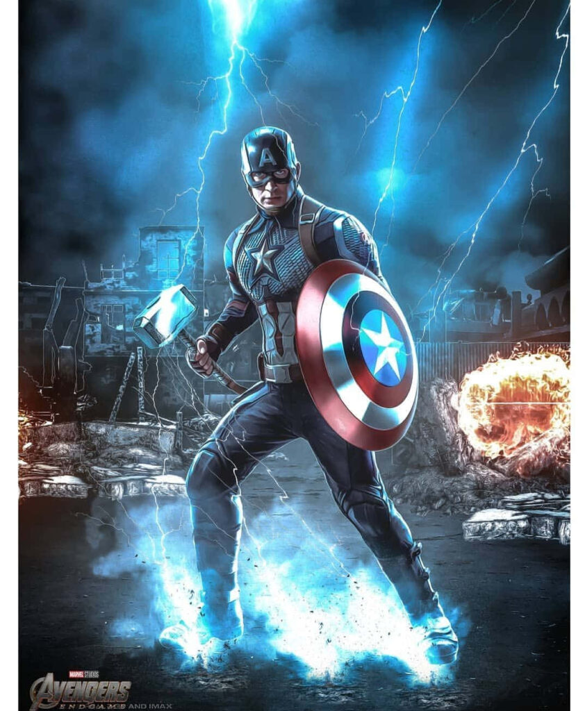 Mjölnir Meets Captain America in Marvel's Epic Avengers Endgame Poster Wallpaper