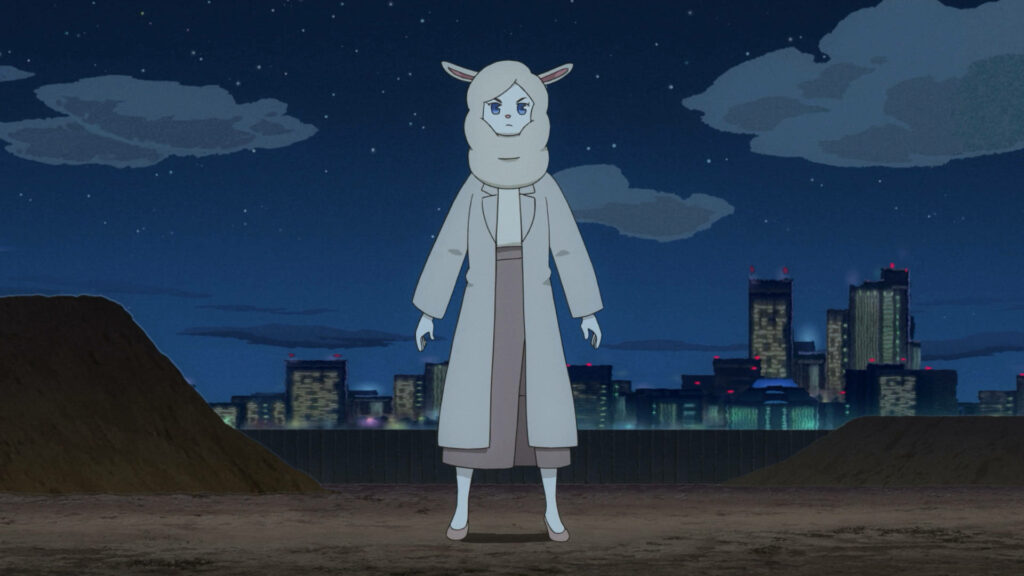 Miho from Odd Taxi: Serene Nighttime Cityscape Wallpaper