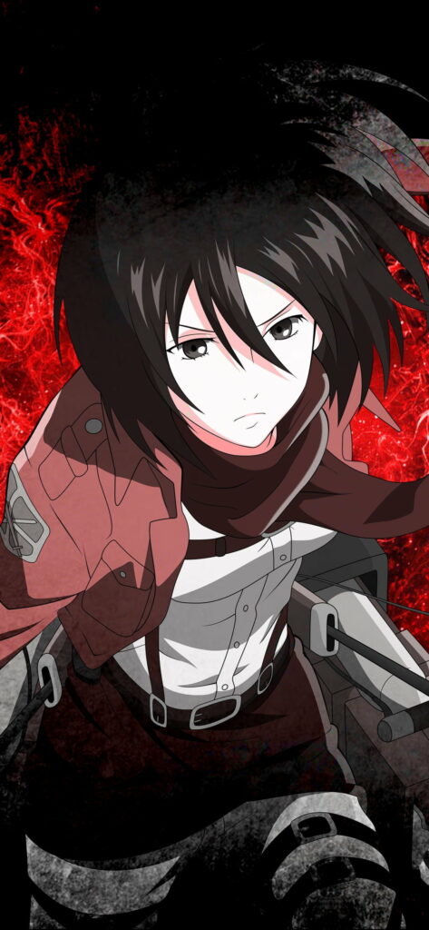 Warrior's Resilience: Marvel at Mikasa Ackerman's Intense Close-Up in this Epic Attack on Titan HD Phone Wallpaper
