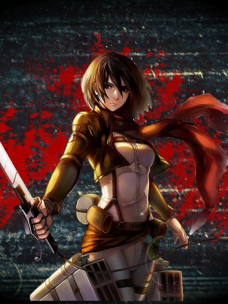 Immerse in the World of Mikasa Ackerman: Stunning HD Phone Wallpaper from Attack on Titan