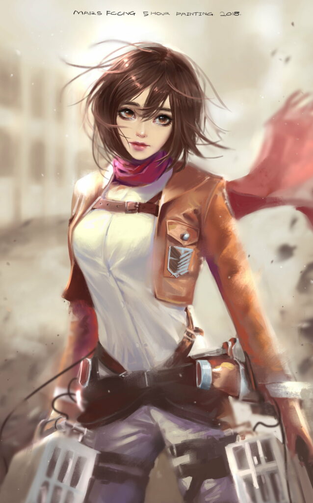 Warrior's Resilience: Mikasa Ackerman Stands Tall in Attack on Titan Wallpaper