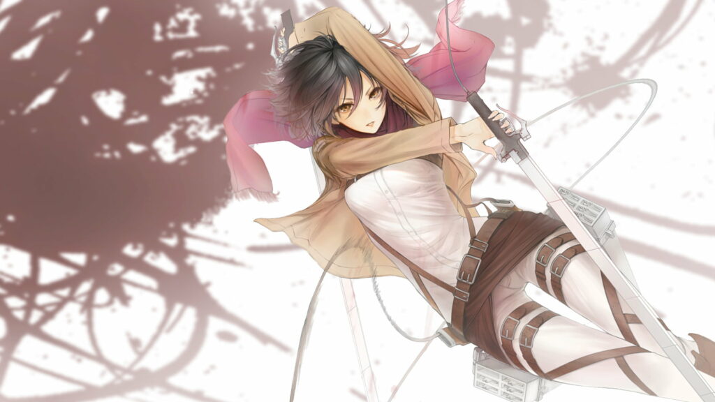 Warrior's Resilience: Mikasa Ackerman Roams within Attack on Titan's HD Anime Realms Wallpaper