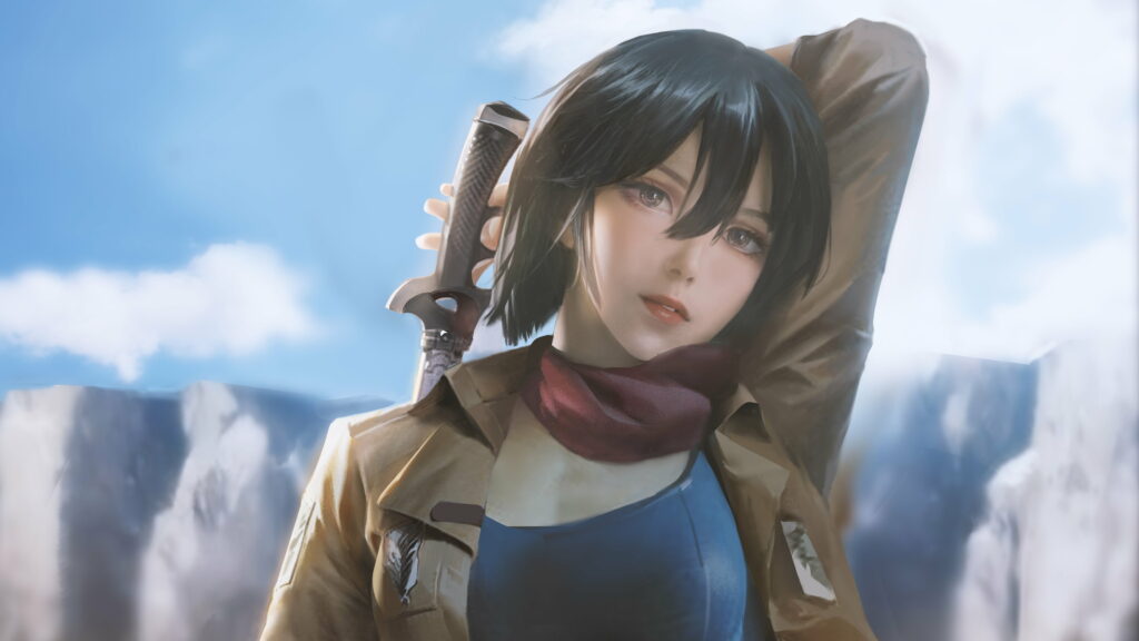 Warrior's Resilience: Mikasa Ackerman HD Close-Up Wallpaper Illuminates the Anime Battle