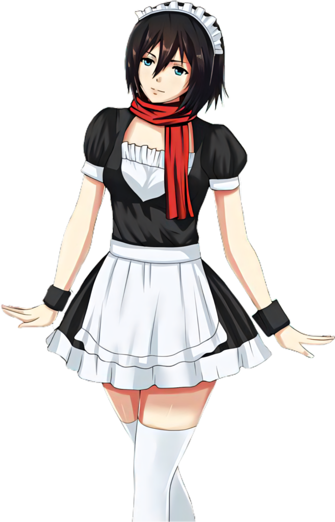 Mikasa Ackerman Maid Outfit Wallpaper - Playful Attack on Titan Design