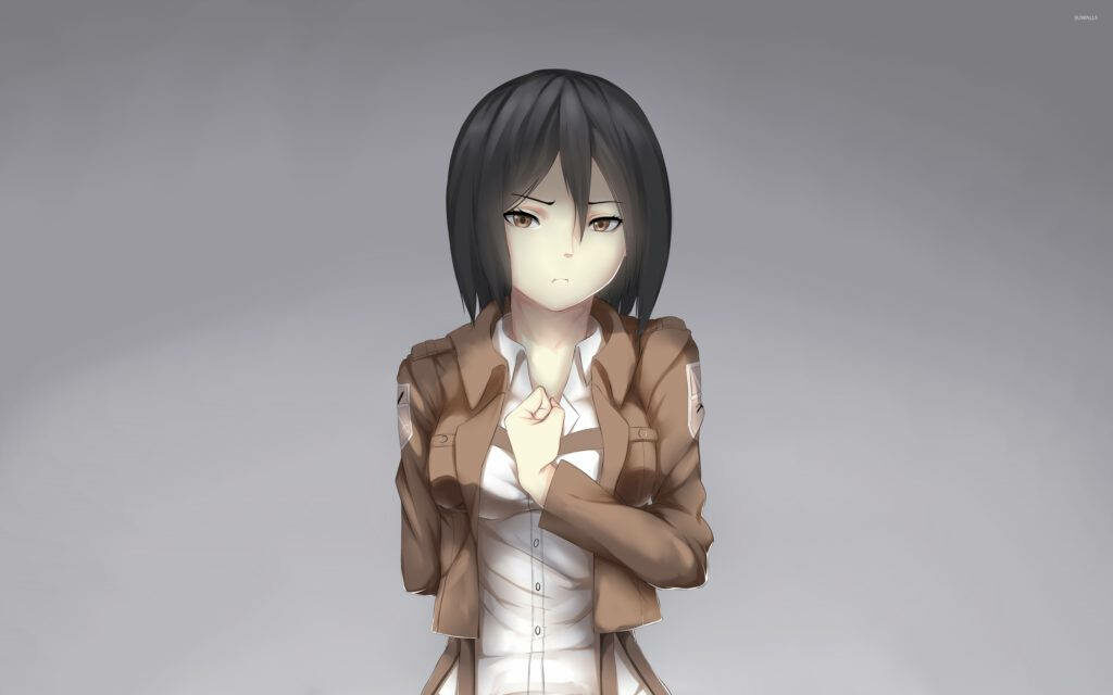 Mikasa Ackerman Unleashing Her Strength and Loyalty with Flowing Tresses: An Inspiring Image of Attack on Titan's Fierce Cadet Corps Soldier Wallpaper