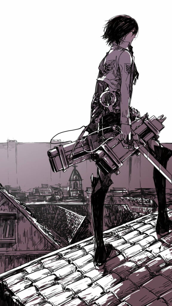 Warrior's Elegance: Mikasa Ackerman Posing in HD Phone Wallpaper