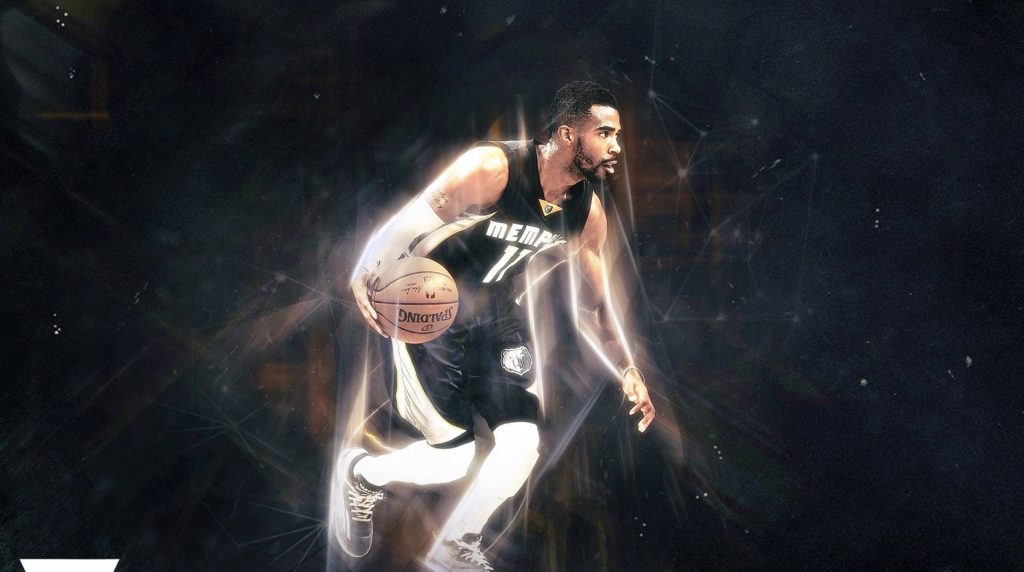 Mike Conley Memphis Grizzlies basketball action digital art wallpaper glowing trails