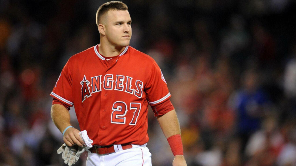 Mike Trout Action Wallpaper - Determined Angels Center Fielder Background