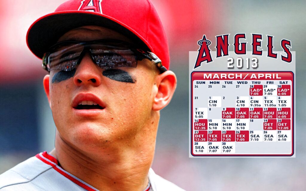 Mike Trout Wallpaper with 2013 Angels Schedule & Logo Background